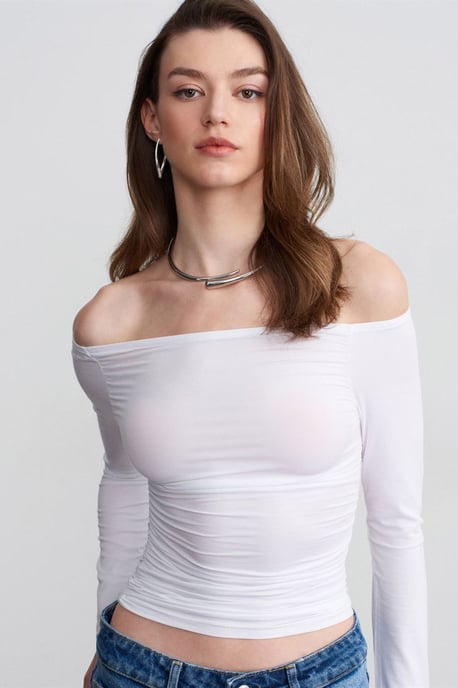 Off-Shoulder Slim Fit Gebreide Blouse - Image 3
