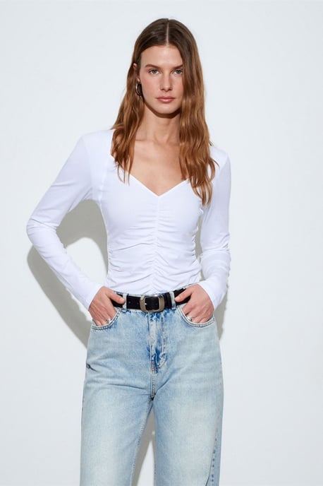 Slim Fit V-ringad Jersey Blus - Image 3