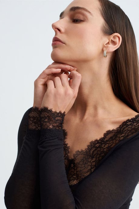 Slim Fit V-Hals Kant Blouse - Image 3