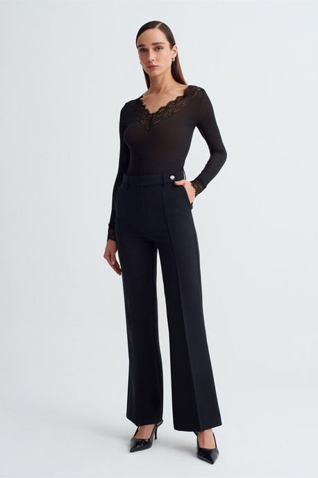 Slim Fit V-Hals Kant Blouse - Image 4