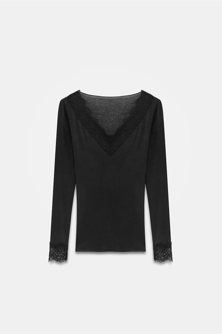 Slim Fit V-Hals Kant Blouse - Image 5