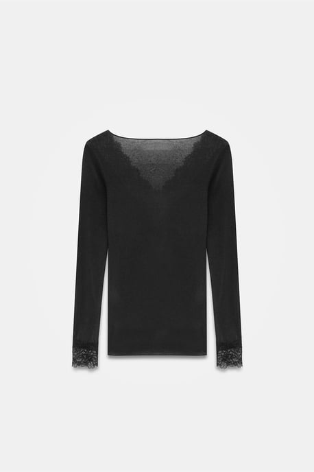 Slim Fit V-Hals Kant Blouse - Image 6