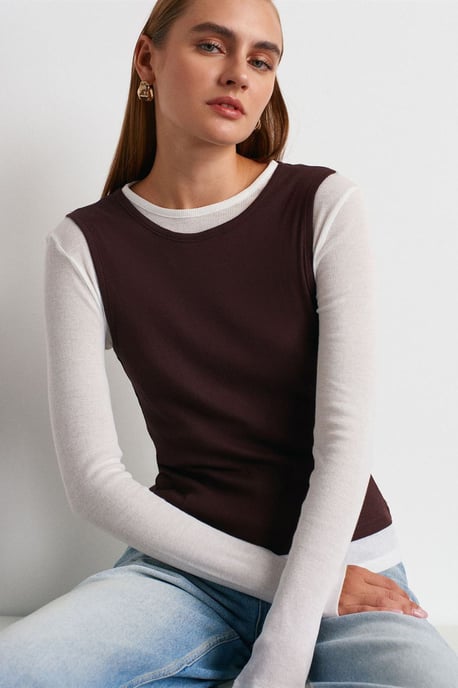 Aangesloten Katoenen Crew Neck Lange Mouw Blouse - Image 1