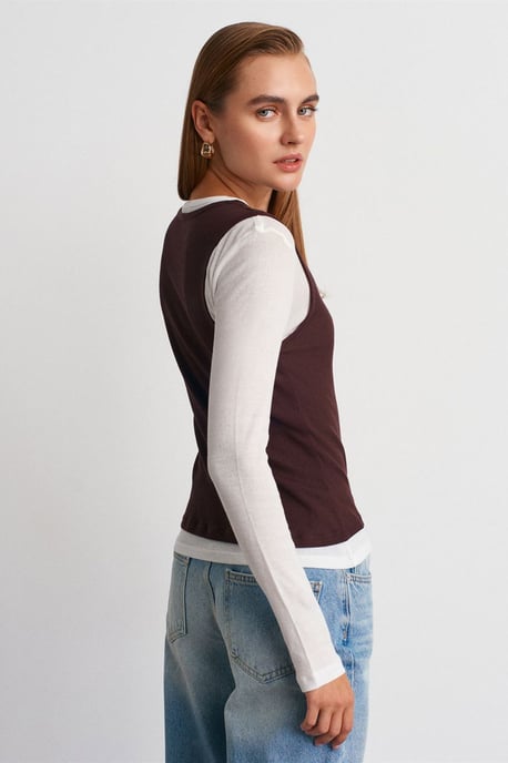 Aangesloten Katoenen Crew Neck Lange Mouw Blouse - Image 2