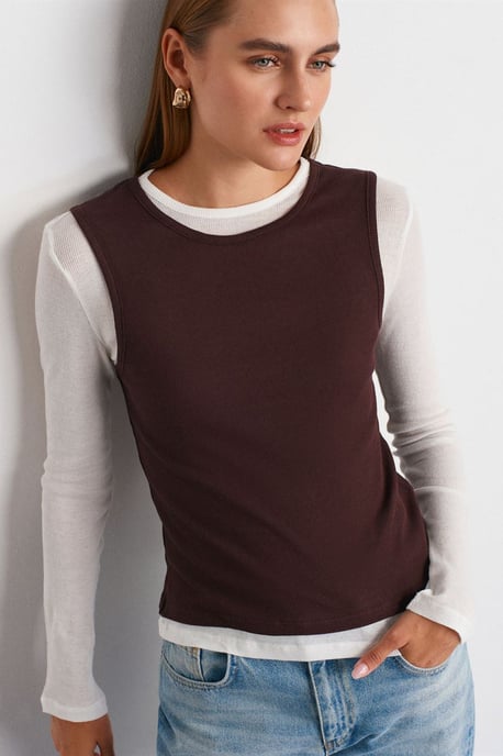 Aangesloten Katoenen Crew Neck Lange Mouw Blouse - Image 3