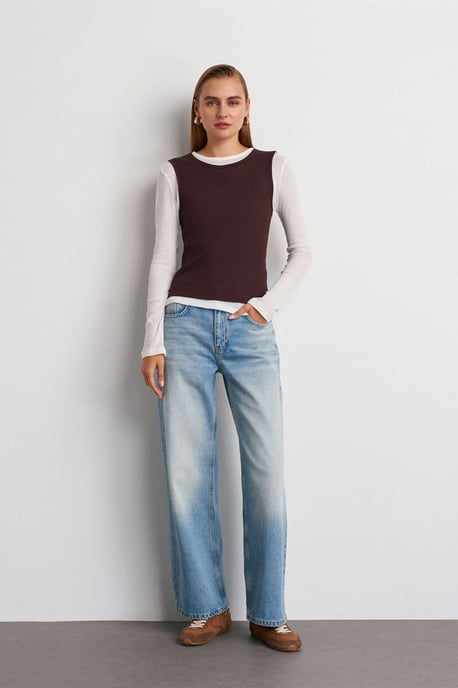 Aangesloten Katoenen Crew Neck Lange Mouw Blouse - Image 5