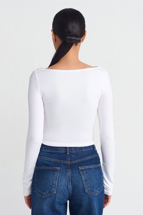 Dames Rechte Cropped Blouse met Vierkante Hals en Uitsparingen - Image 2