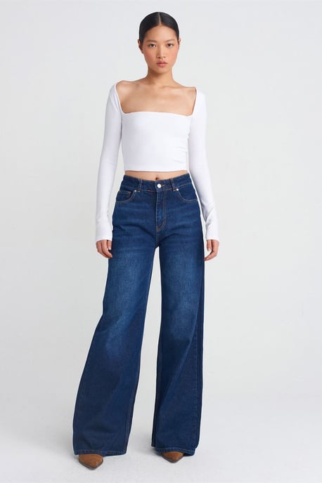Dames Rechte Cropped Blouse met Vierkante Hals en Uitsparingen - Image 3