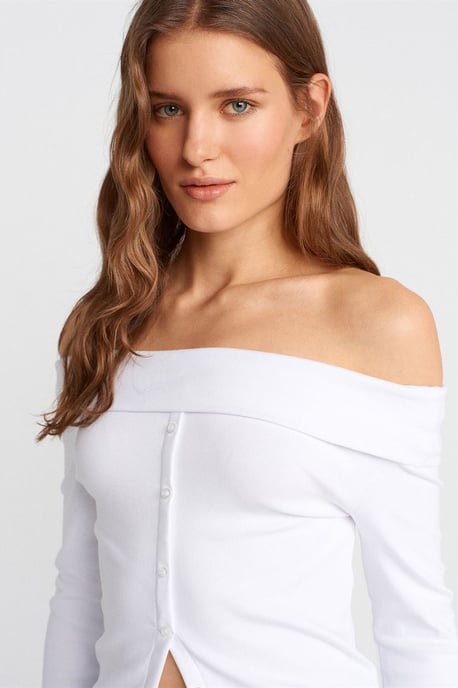 Off-Shoulder Slim Fit Stickad Blus - Image 4