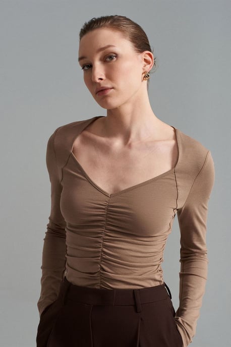 Slim Fit V-Neck Jersey Blouse - Image 1