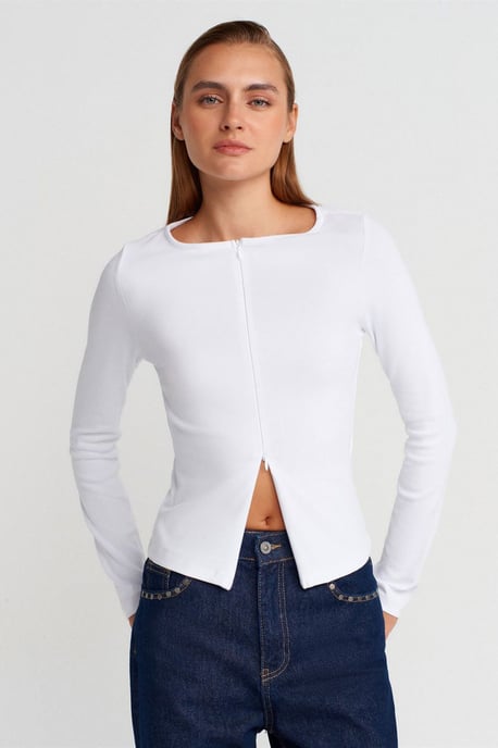 Slim Fit Bomullsmix Dragkedja Blus - Image 1