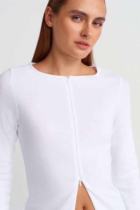 Slim Fit Bomullsmix Dragkedja Blus - Image 3