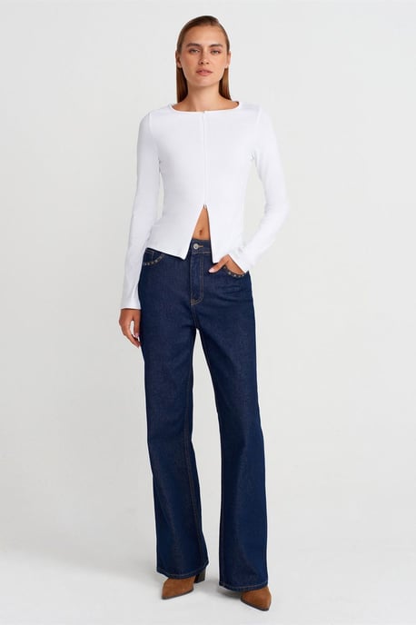Slim Fit Bomullsmix Dragkedja Blus - Image 4