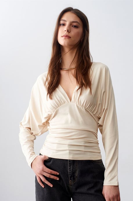 Slim Fit V-ringad Wrappy Blus - Image 3