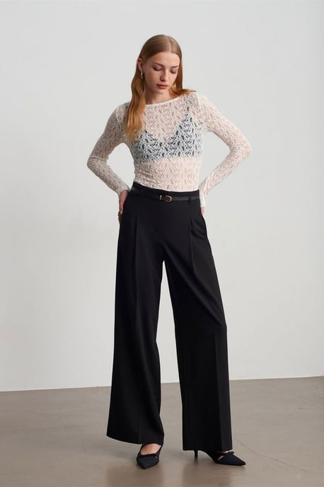 Slim Fit Kanten Boot Hals Blouse - Image 4