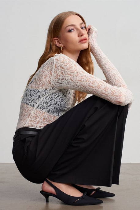 Slim Fit Kanten Boot Hals Blouse - Image 5