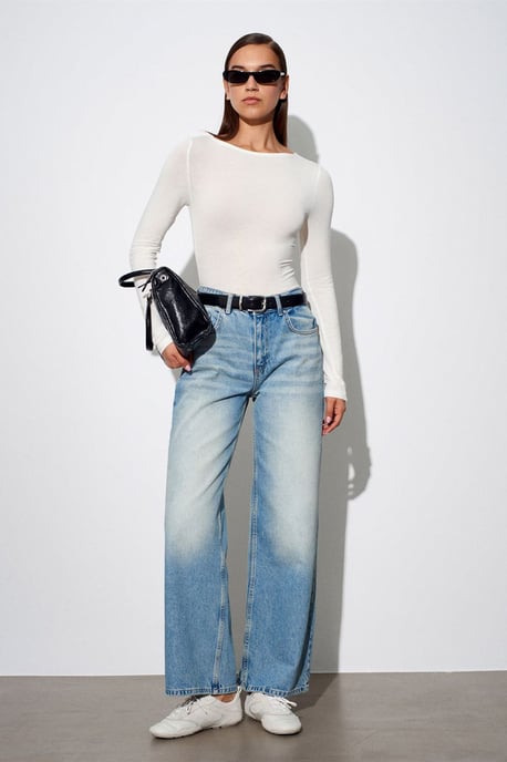 Dames Geribde Boot Hals Langsleeve Blouse - Image 5