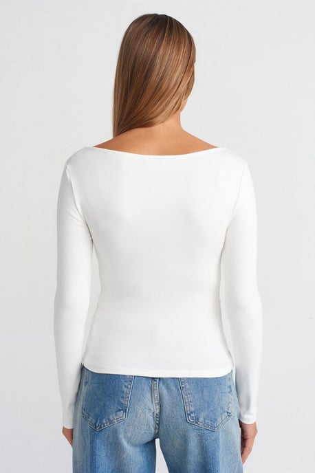 Slim Fit Geribbelde Bootneck Blouse - Image 2