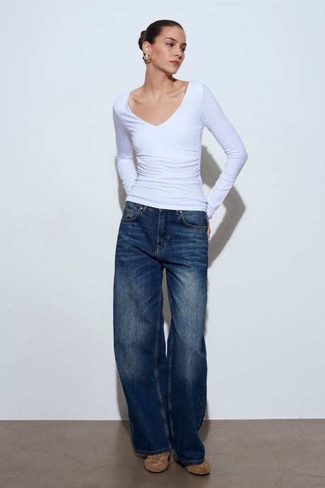 Slim Fit V-Hals Breimode Blouse - Image 1