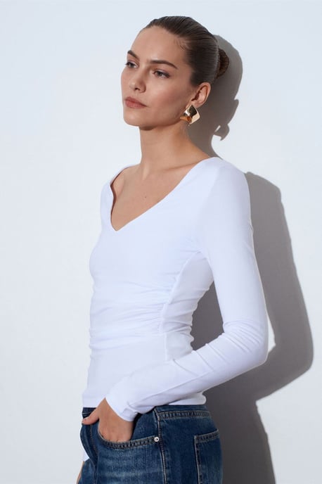Slim Fit V-Hals Breimode Blouse - Image 4