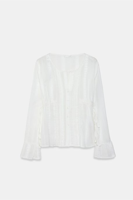 Broderad V-ringad Vävblus - Image 6
