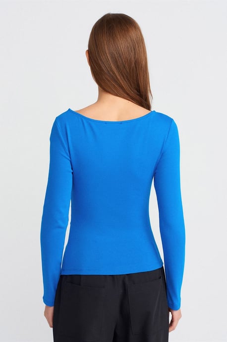 Slim Fit Geribbelde Bootneck Blouse - Image 2