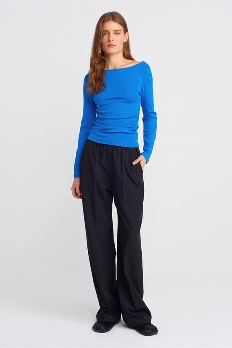 Slim Fit Geribbelde Bootneck Blouse - Image 3