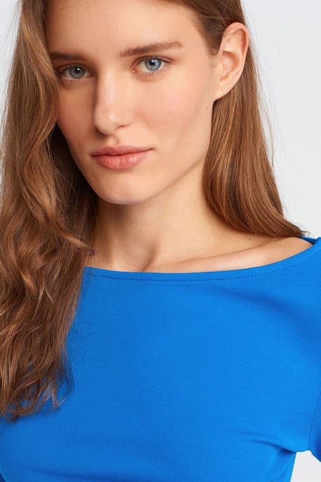 Slim Fit Geribbelde Bootneck Blouse - Image 4