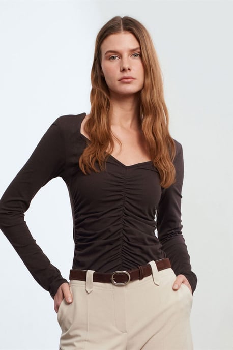 Slim Fit V-ringad Jersey Blus - Image 3