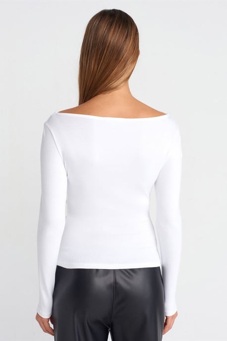 Slim Fit Geribbelde Bootneck Blouse - Image 2