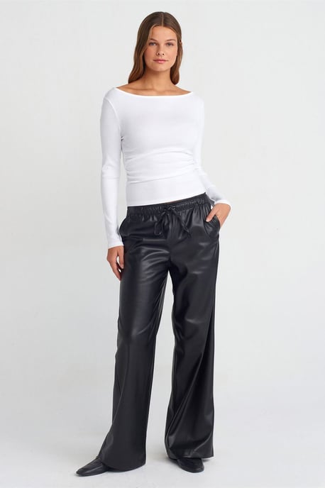 Slim Fit Geribbelde Bootneck Blouse - Image 4