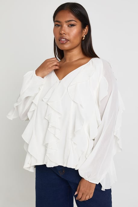 Plus Extreme Ruffle Tie Front Blouse - Image 3