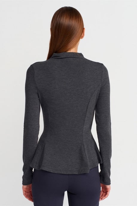 Fitted Half-Turtleneck Peplum Blouse - Image 2