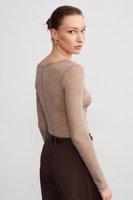 Slim-Fit Wool Knit Blouse With Buttons - Image 2