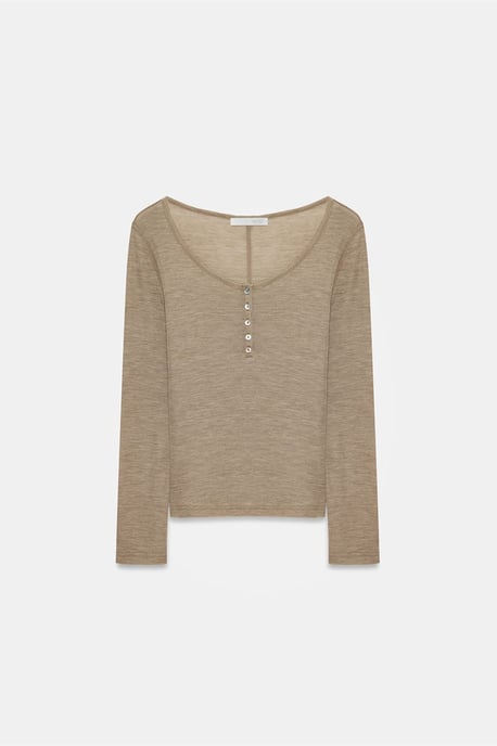 Slim-Fit Wool Knit Blouse With Buttons - Image 5