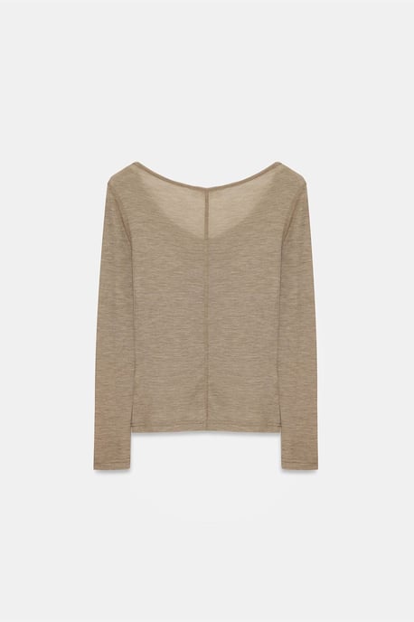 Slim-Fit Wool Knit Blouse With Buttons - Image 6