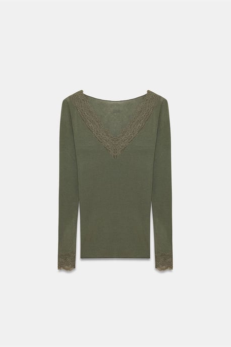 Slim Fit V-Hals Kant Blouse - Image 5