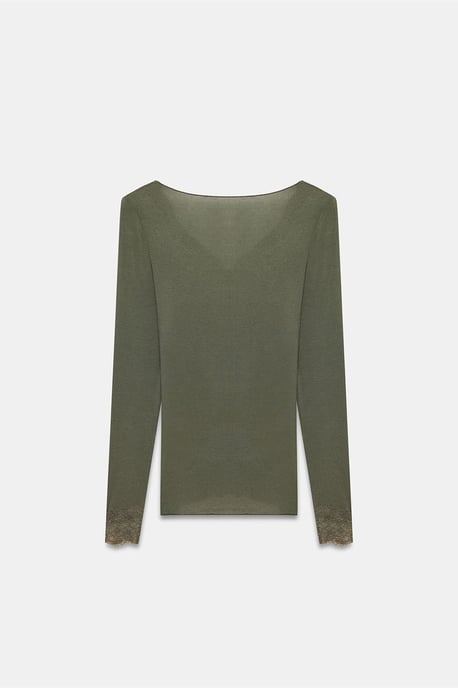 Slim Fit V-Hals Kant Blouse - Image 6