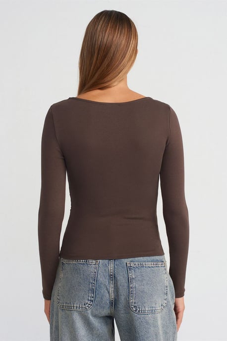 Slim Fit Geribbelde Bootneck Blouse - Image 2
