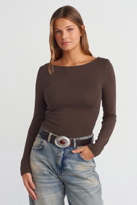 Slim Fit Geribbelde Bootneck Blouse - Image 4