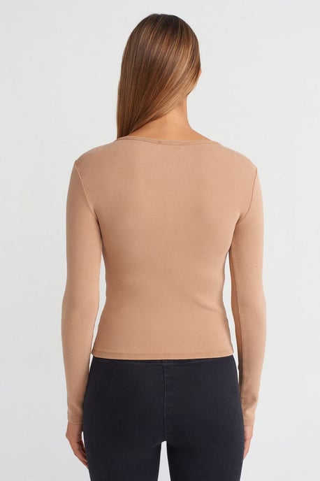 Slim Fit Bomull Jersey Knapp Blus - Image 2