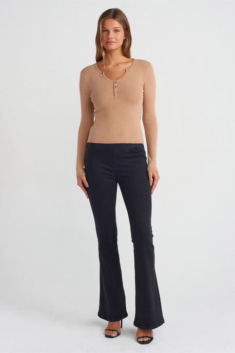 Slim Fit Bomull Jersey Knapp Blus - Image 3