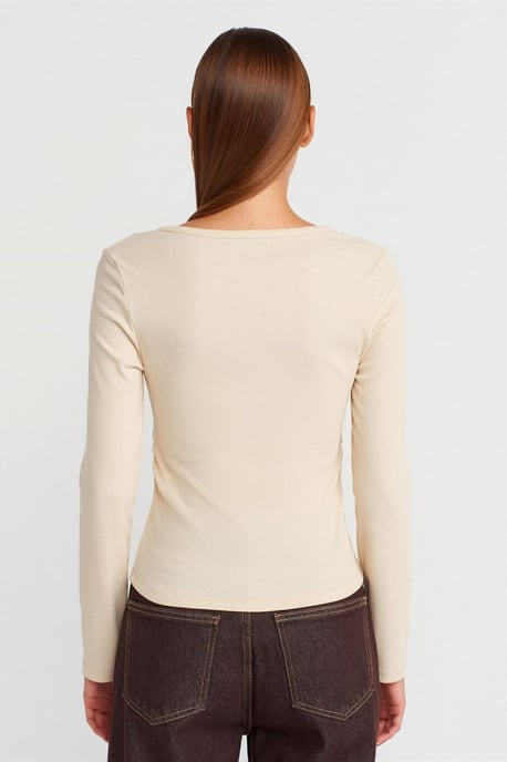 Slim Fit Geribbelde Blouse met Knopen aan de Voorkant - Image 2