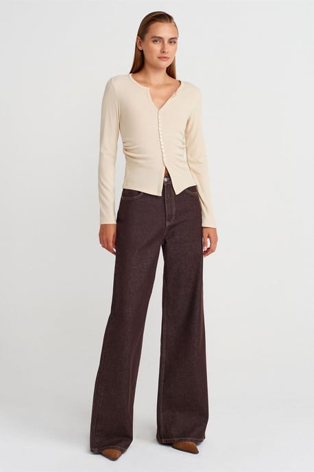 Slim Fit Geribbelde Blouse met Knopen aan de Voorkant - Image 4
