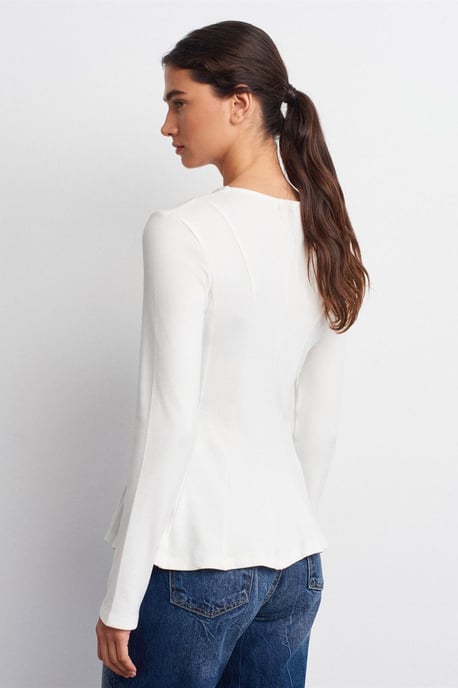 Getailleerde Textuur Gebreide Peplum Blouse - Image 2