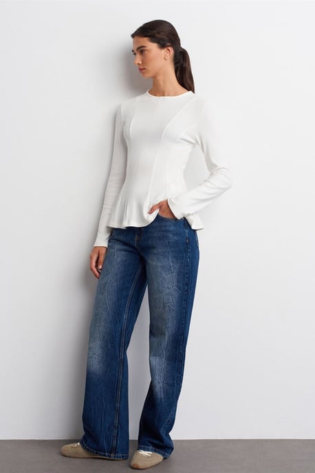 Getailleerde Textuur Gebreide Peplum Blouse - Image 5