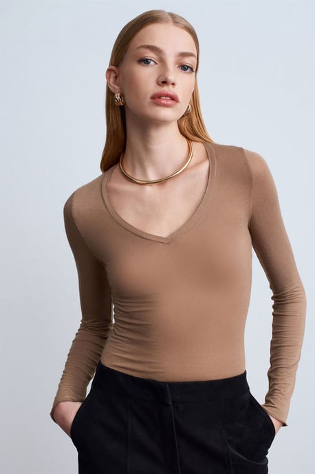Slim Fit V-Neck Long Sleeve Top - Image 3