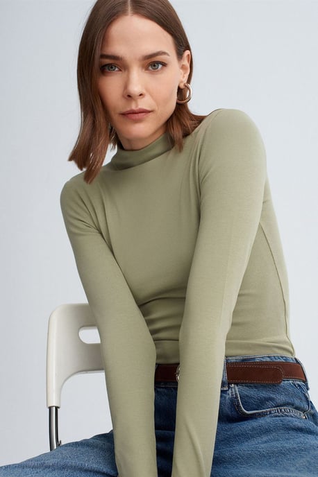 Slim Fit Lange Mouwen Halve Turtleneck Top - Image 1