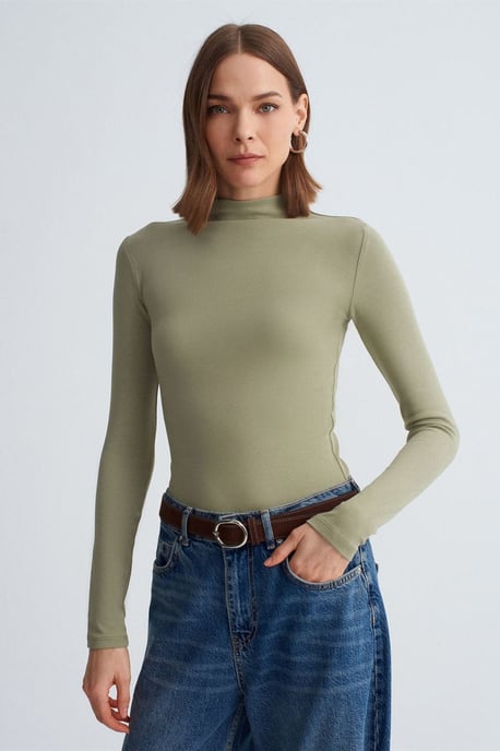 Slim Fit Lange Mouwen Halve Turtleneck Top - Image 3