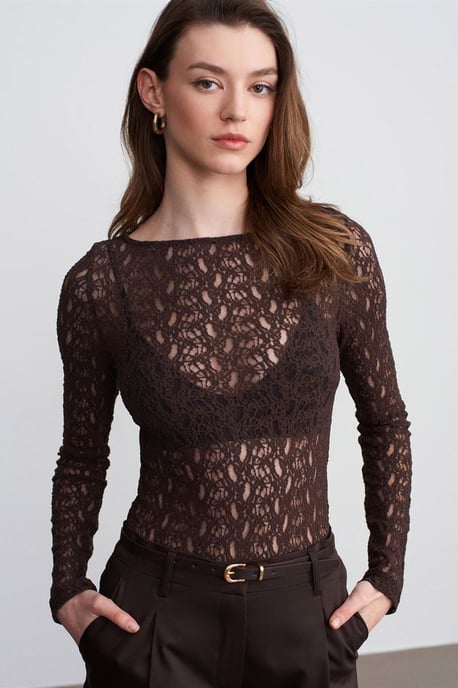 Slim Fit Kanten Bootsvorm Blouse - Image 3